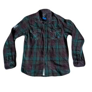 Kavu Mens Plaid Flannel Long Sleeve Button Up Shirt Western Grunge Casual Size M
